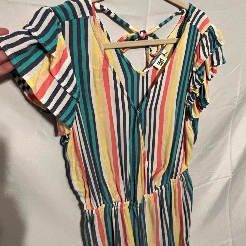 L Ruffles &  Candy Stripes Challis Romper - Picture 2 of 12
